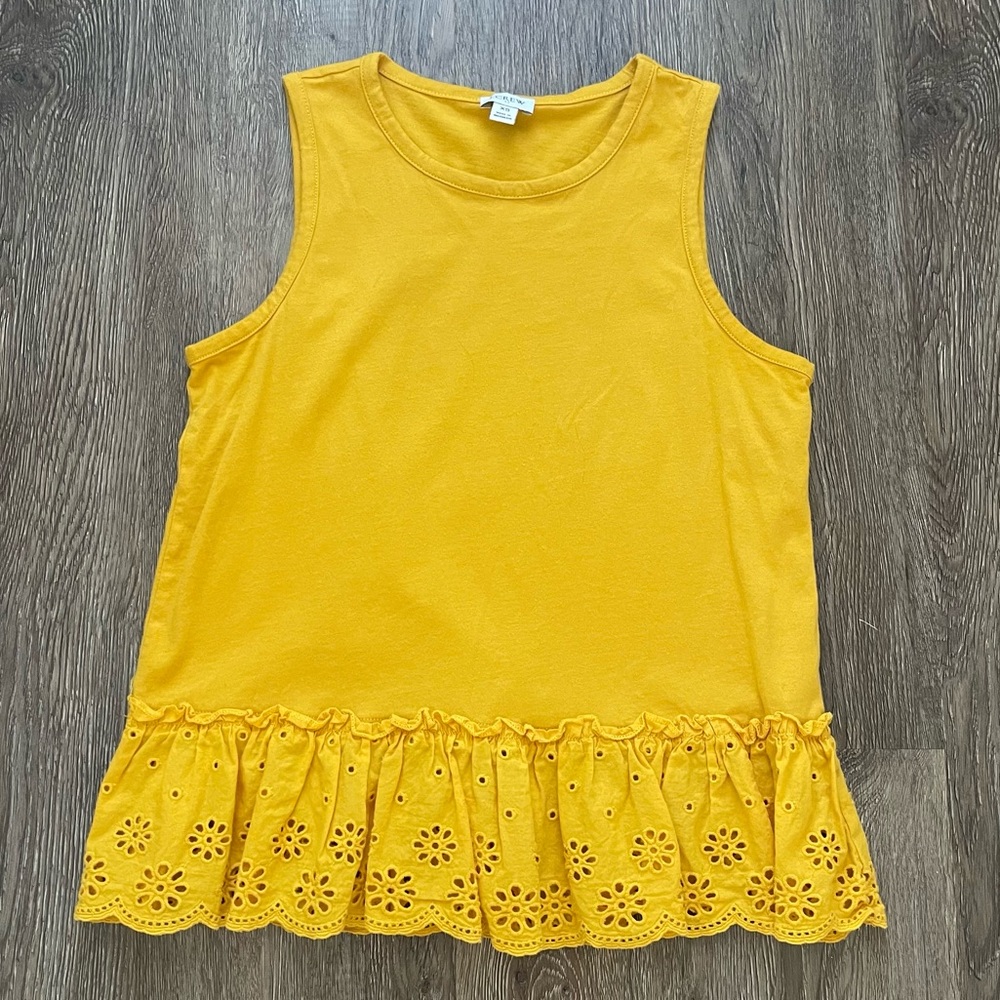 J. Crew Women’s Mustard Yellow Eyelet Ruffle Tank Top Size XS